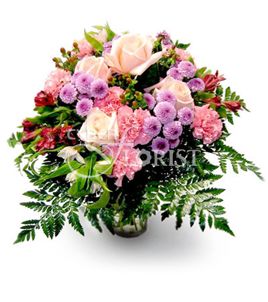 arrangement of roses carnations and alstroemerias